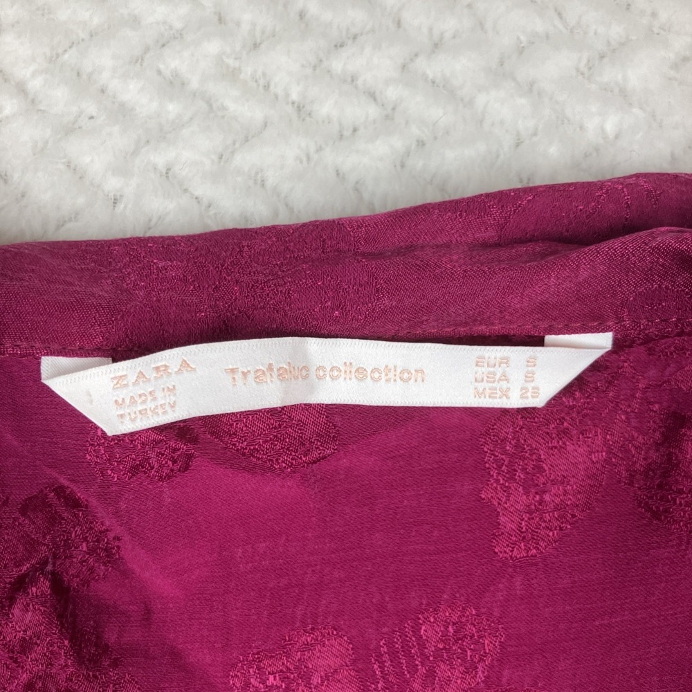 Zara Trafaluc Collection Blouse Womens Small Magenta Casual Business Button Up - Picture 12 of 13